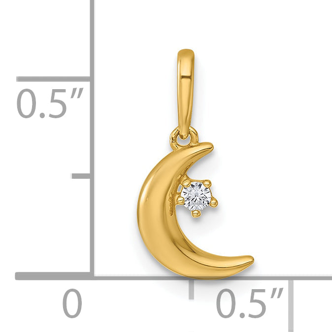 14k Polished CZ Moon Pendant