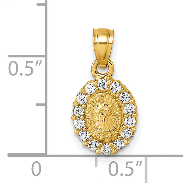 14k Polished CZ Oval Our Lady of Guadalupe Pendant