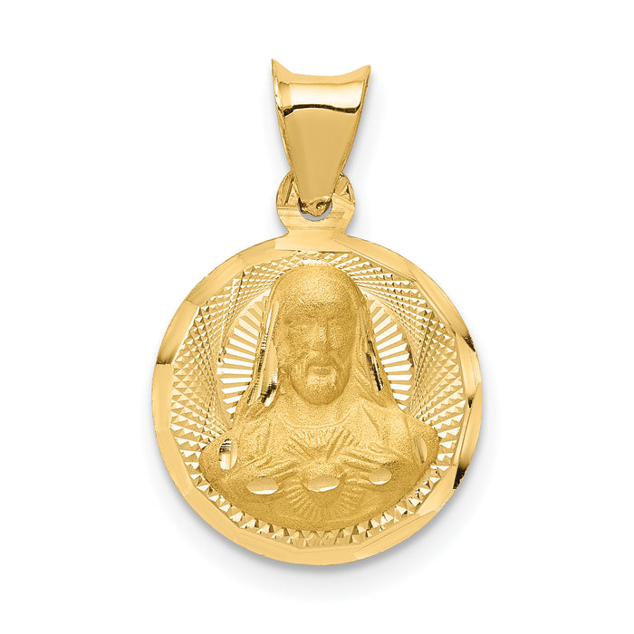 14K Polished D/C Sagrado Corazon Circle Pendant