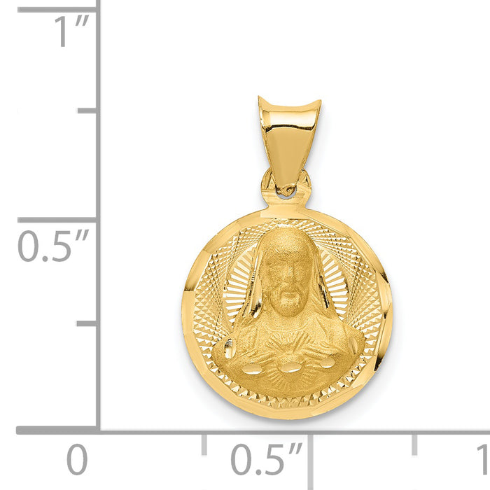 14K Polished D/C Sagrado Corazon Circle Pendant