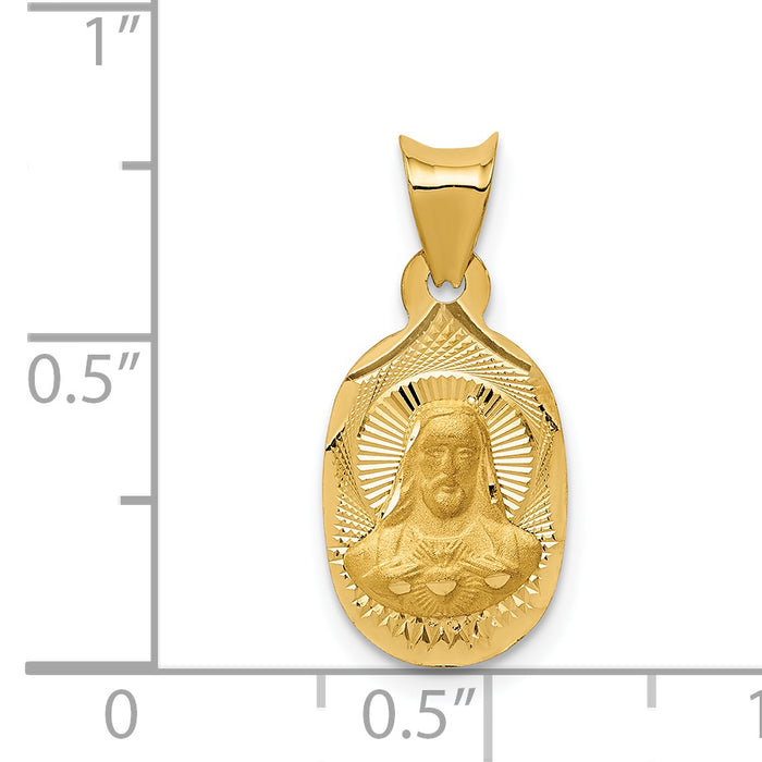 14K Polished D/C Sagrado Corazon Oval Pendant