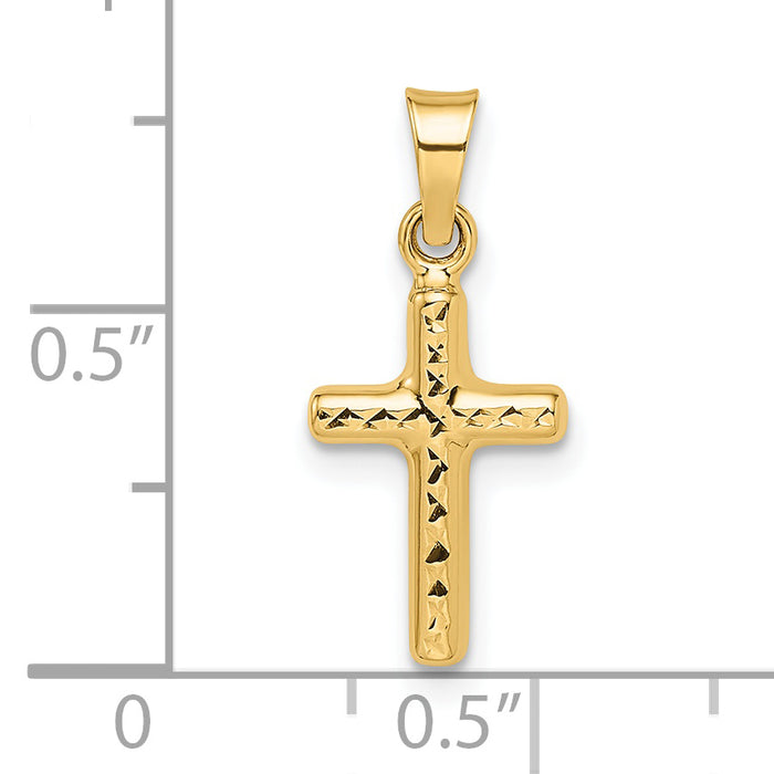 14k Polished Diamond-cut Reversible Puffed Cross Pendant