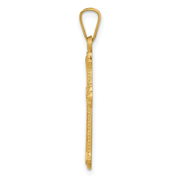 14k Polished Fleur de Lis Cross Pendant