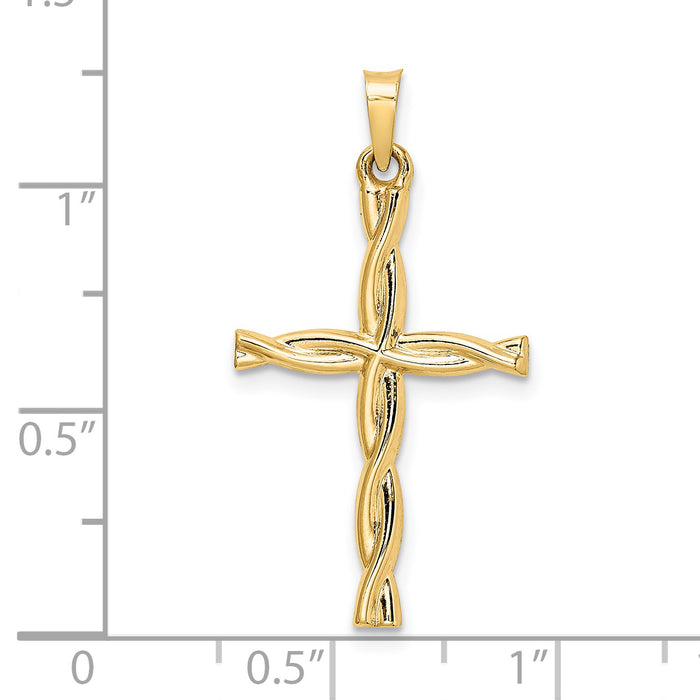 14k Polished Hollow Twisted Cross Pendant