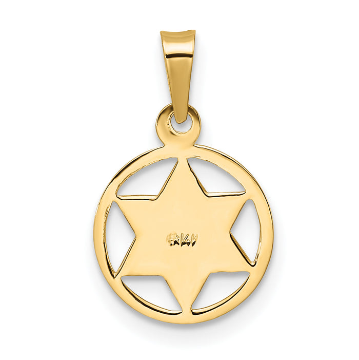 14k Polished Solid Enameled Star of David in Frame Pendant