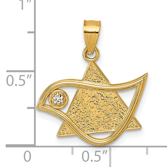 14k Polished & Textured CZ Bird & Triangle Star of David Pendant