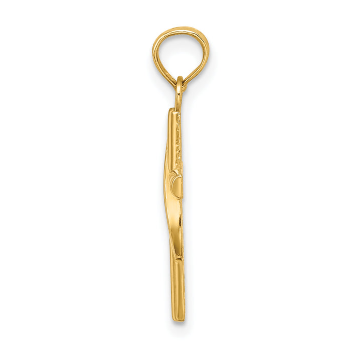 14K Polished W/ Banner Cross Charm