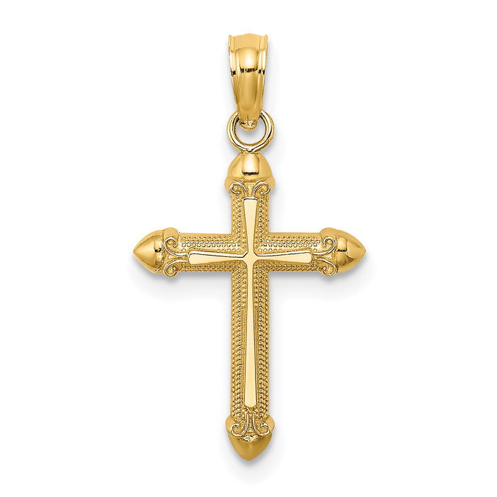 14K Polished w/ Scroll Design Cross Charm