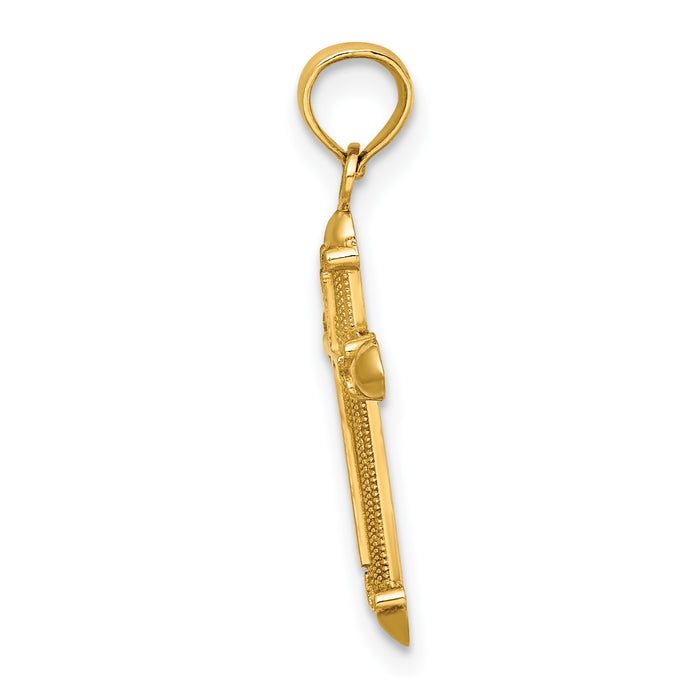 14K Polished w/ Scroll Design Cross Charm