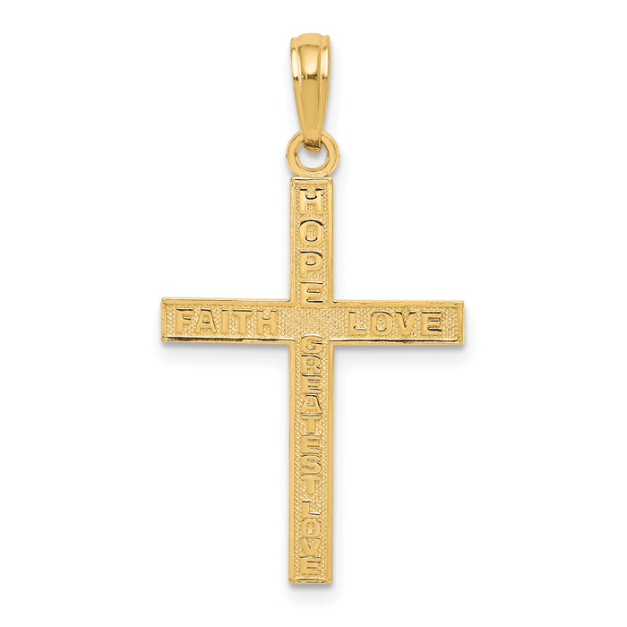 14K Reversible FAITH HOPE LOVE Cross Pendant