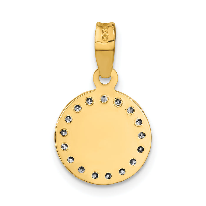 14K Rose and White Rhodium Polished CZ Mary Round Pendant