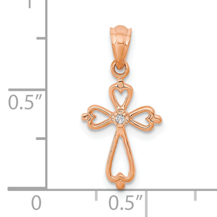 14K Rose Gold Diamond Accented Cross Pendant