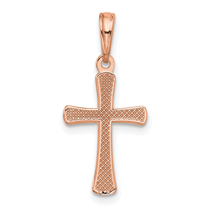 14K Rose Gold Polished Beveled Cross w/ Round Tips Charm