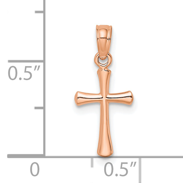 14K Rose Gold Polished Beveled Cross w/ Round tips Charm