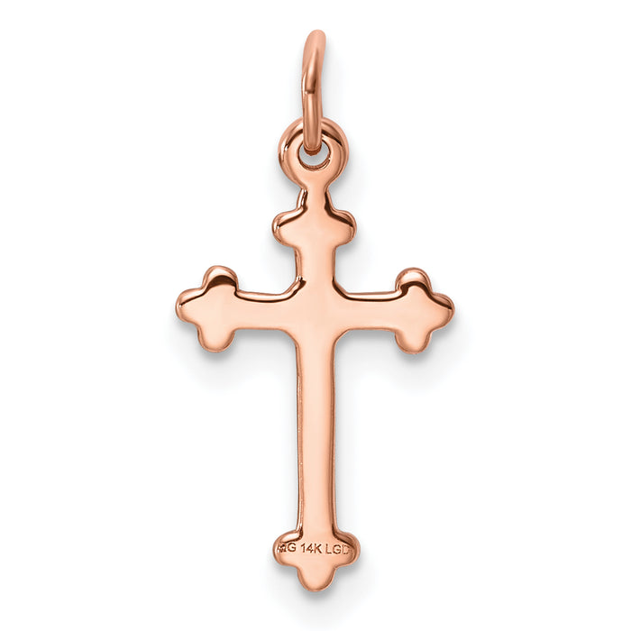 14k Rose Gold Small Diamond Budded Cross Pendant
