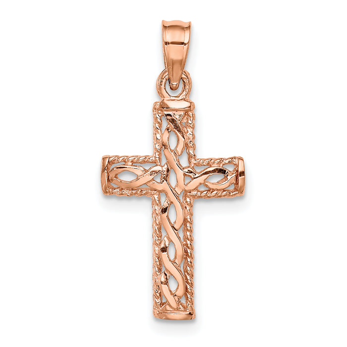 14K Rose Polished Braided Cross Pendant