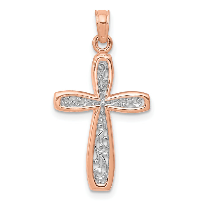 14K Rose w/ White Rhodium Filigree Center Border