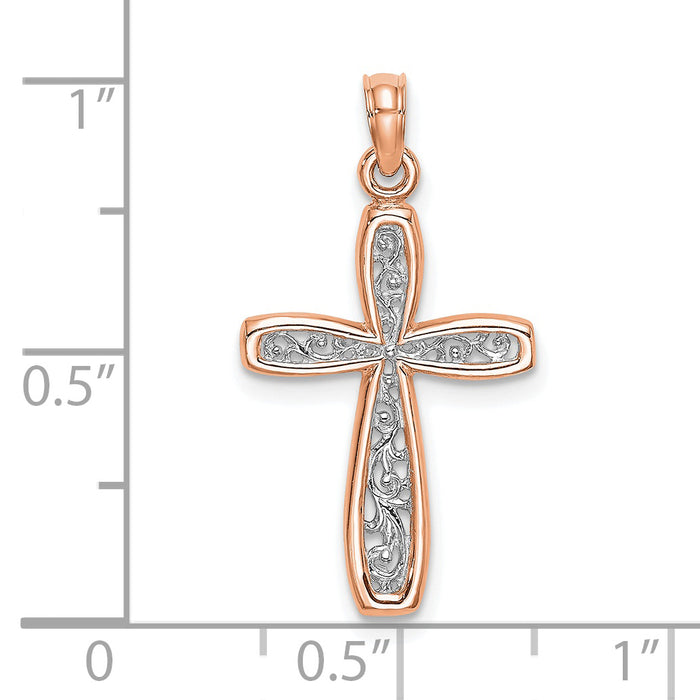 14K Rose w/ White Rhodium Filigree Center Border