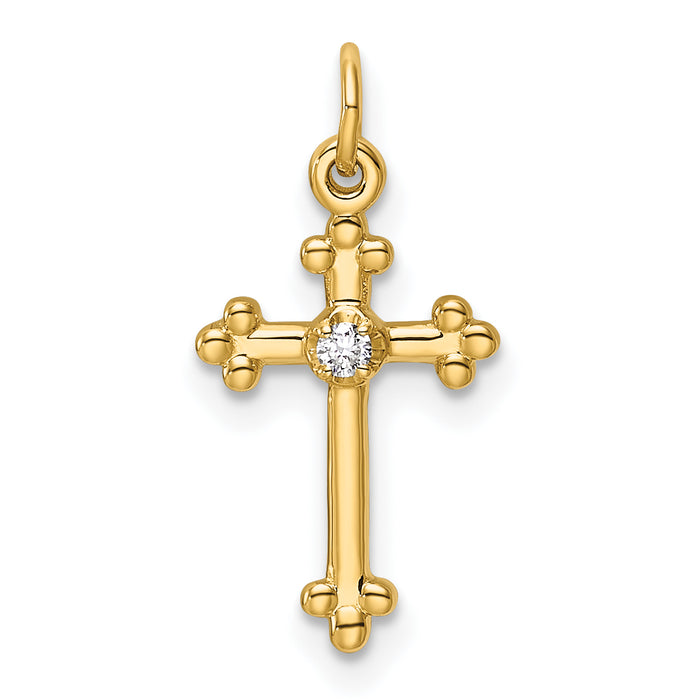 14k Small Diamond Budded Cross Pendant