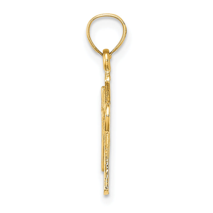 14K Solid Textured Cross Charm