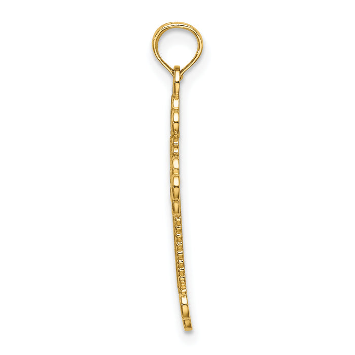 14K Textured and Cut-Out W/ Rope Frame Block Cross Charm