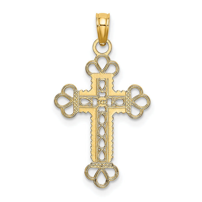 14K Textured and Cut-Out W/ Rope Frame Block Cross Charm