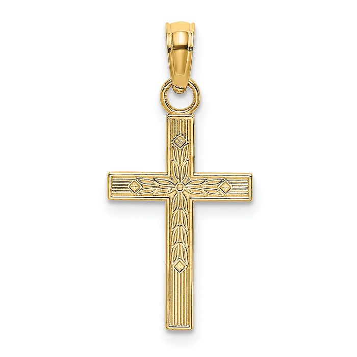 14K Textured Center Block Cross Charm