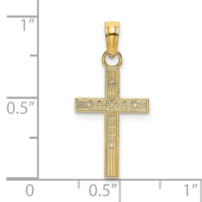 14K Textured Center Block Cross Charm