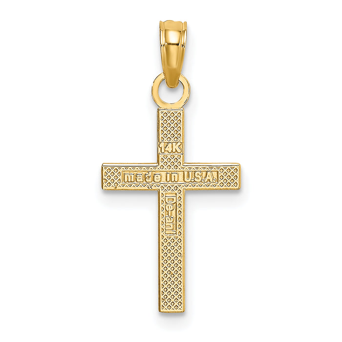 14K Textured Center Block Cross Charm