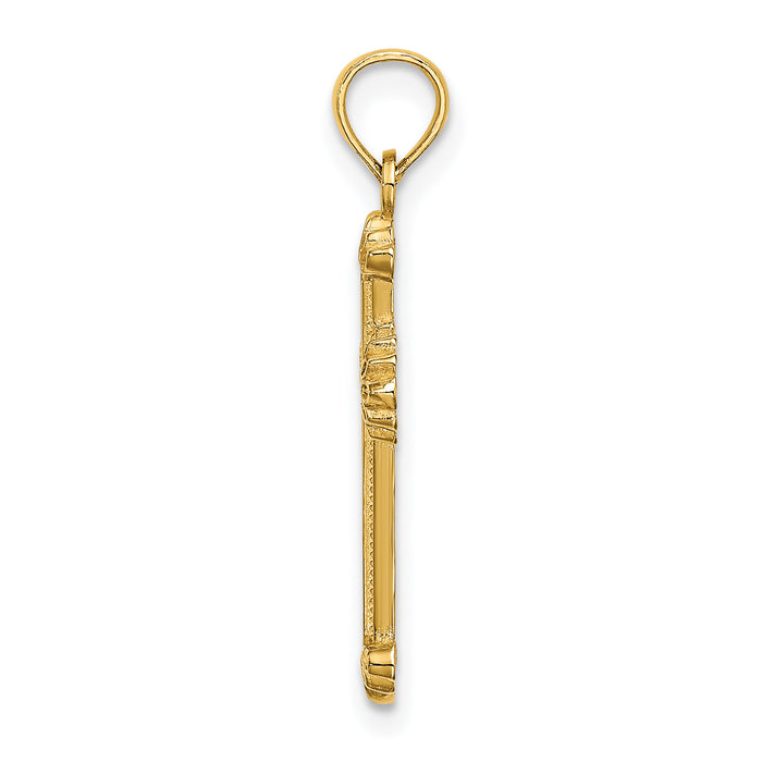 14K Textured Leaves On Edges Cross Charm