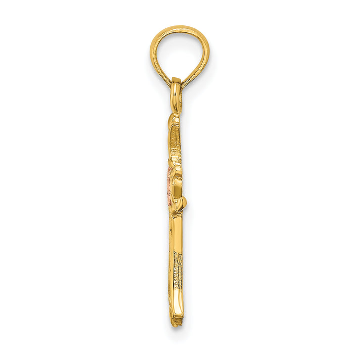 14k Two-Tone Cross w/ Flower Charm
