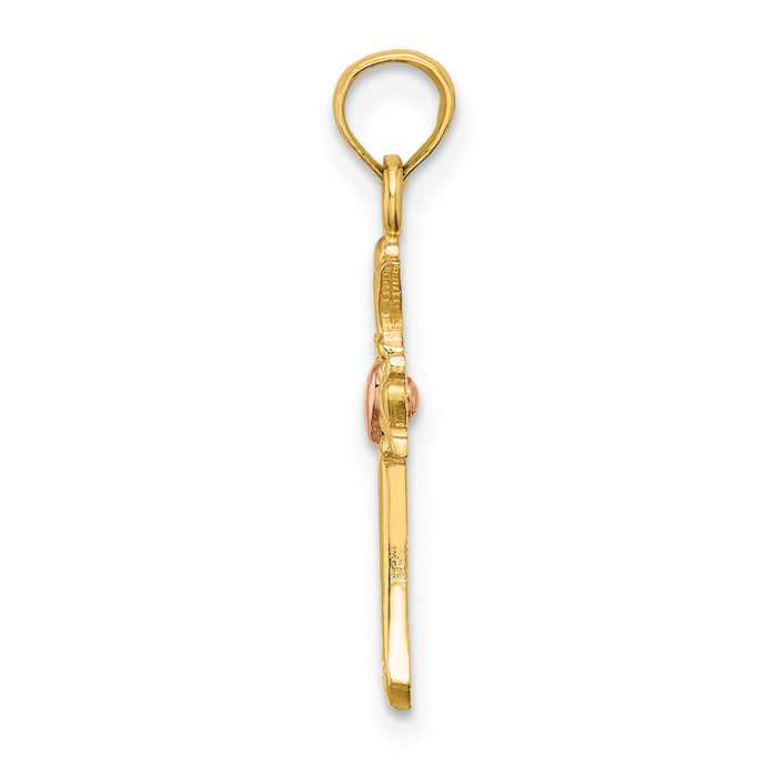 14k Two-Tone Cross w/ Heart Charm