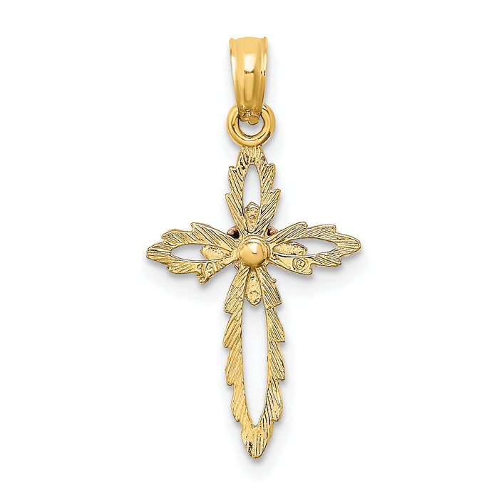 14k Two-Tone Cross w/ Heart Charm