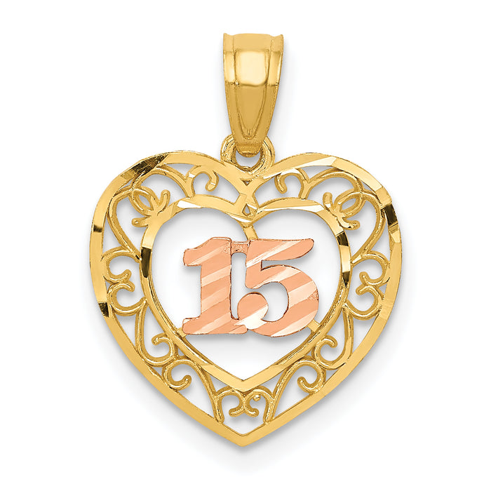 14k Two-tone Diamond-cut 15 Pendant