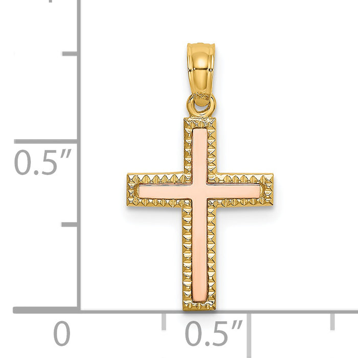 14k Two-tone Polished Cross Charm