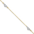 14k Two-tone Polished D/C Triple Hearts 9in w/1in. Ext. Anklet