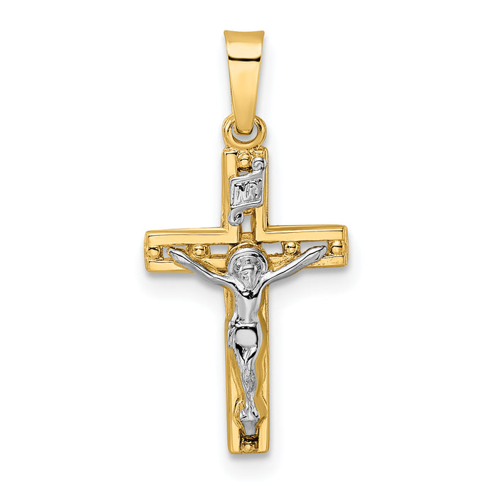 14k Two-tone Polished Solid INRI Crucifix Pendant