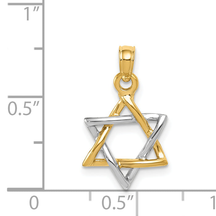 14K Two-tone Polished Star of David Pendant