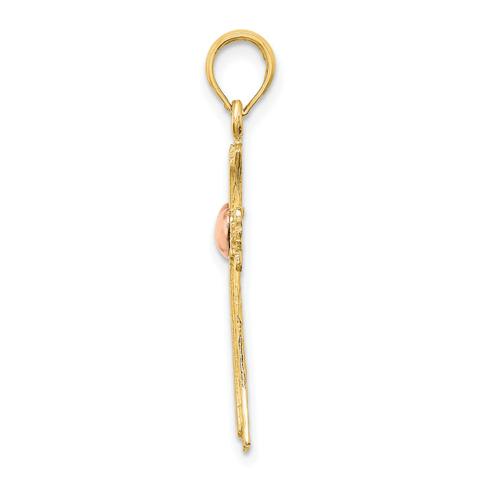 14k Two-Tone Textured Cross w/ Heart Charm