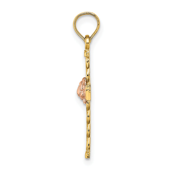 14k Two-Tone Twisted Cross w/ Flower Charm