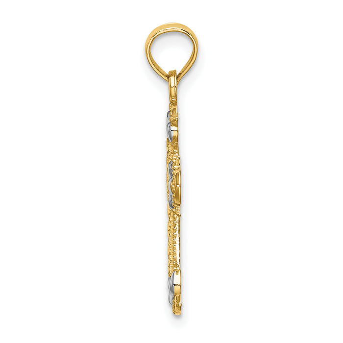 14K W/ Rhodium and D/C Fleur-De-Lis Cross Charm