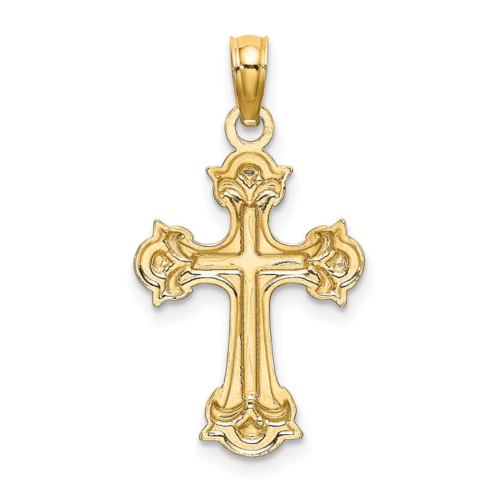 14K W/ Rhodium and D/C Fleur-De-Lis Cross Charm