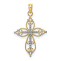 14K W/ Rhodium Beaded Cross Charm