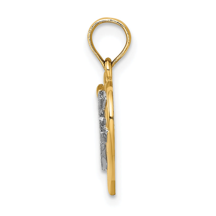 14K W/ Rhodium Cross In Heart Charm