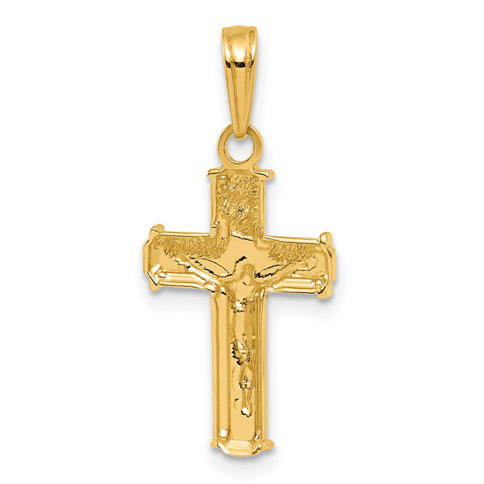 14K W/ Rhodium Polished Block INRI Crucifix Charm