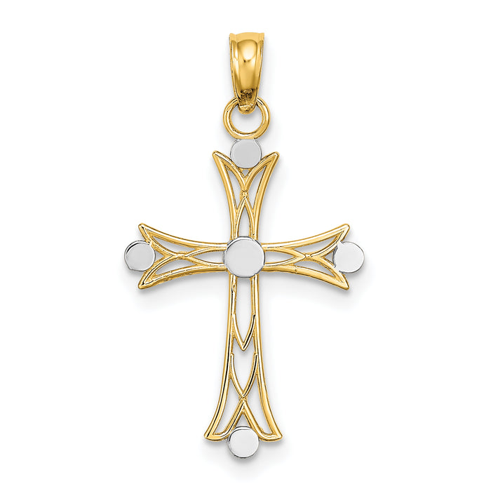 14K W/ Rhodium Textured Cross Charm