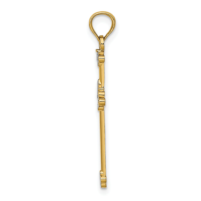 14k w/ Rhodium Thin D/C Cross Charm