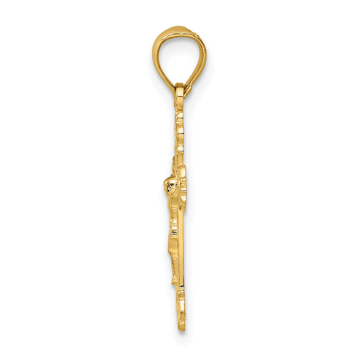 14K W/ Textured Scalloped Edge Crucifix Charm