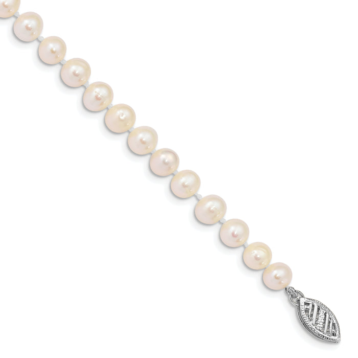 14k WG 5-6mm Near Rnd Wht Freshwater Cultured Pearl 7.5in Bracelet