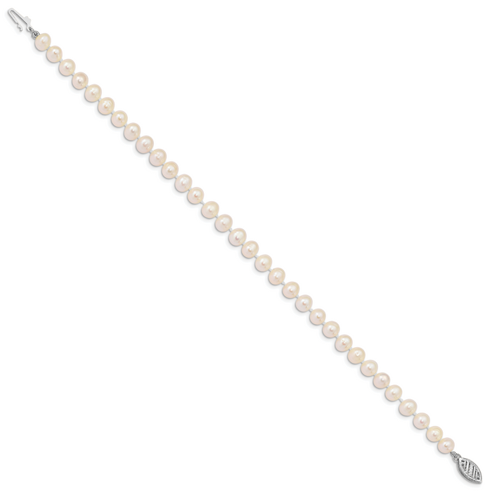 14k WG 5-6mm Near Rnd Wht Freshwater Cultured Pearl 7.5in Bracelet